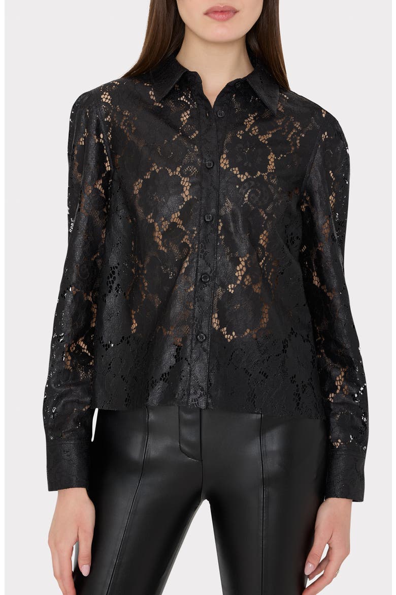 Arlo Textured Lace Button-Up Shirt, Main, color, BLACK