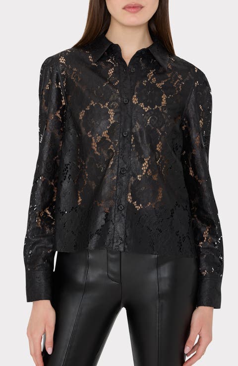Milly Arlo Textured Lace Button-Up Shirt (Petite)