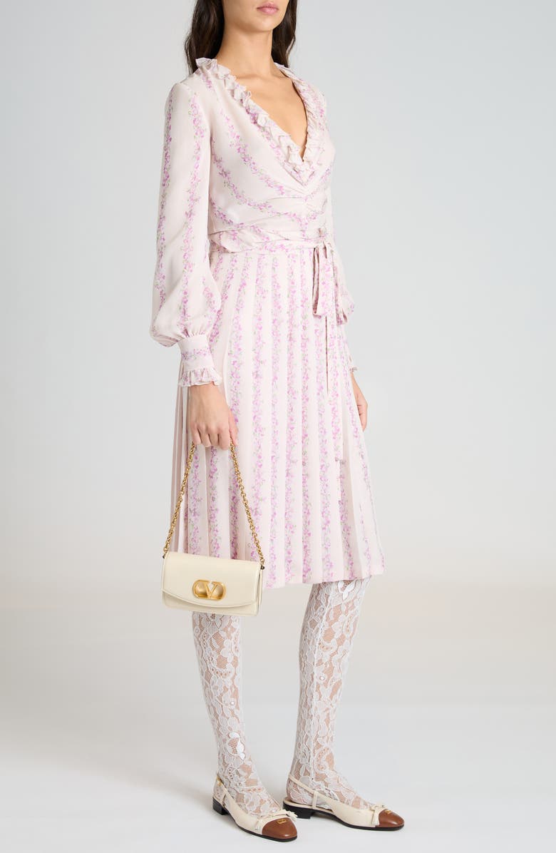 Valentino Garavani Floral Print Ruffle Silk Georgette Top, Alternate, color, Avorio/ Lilla