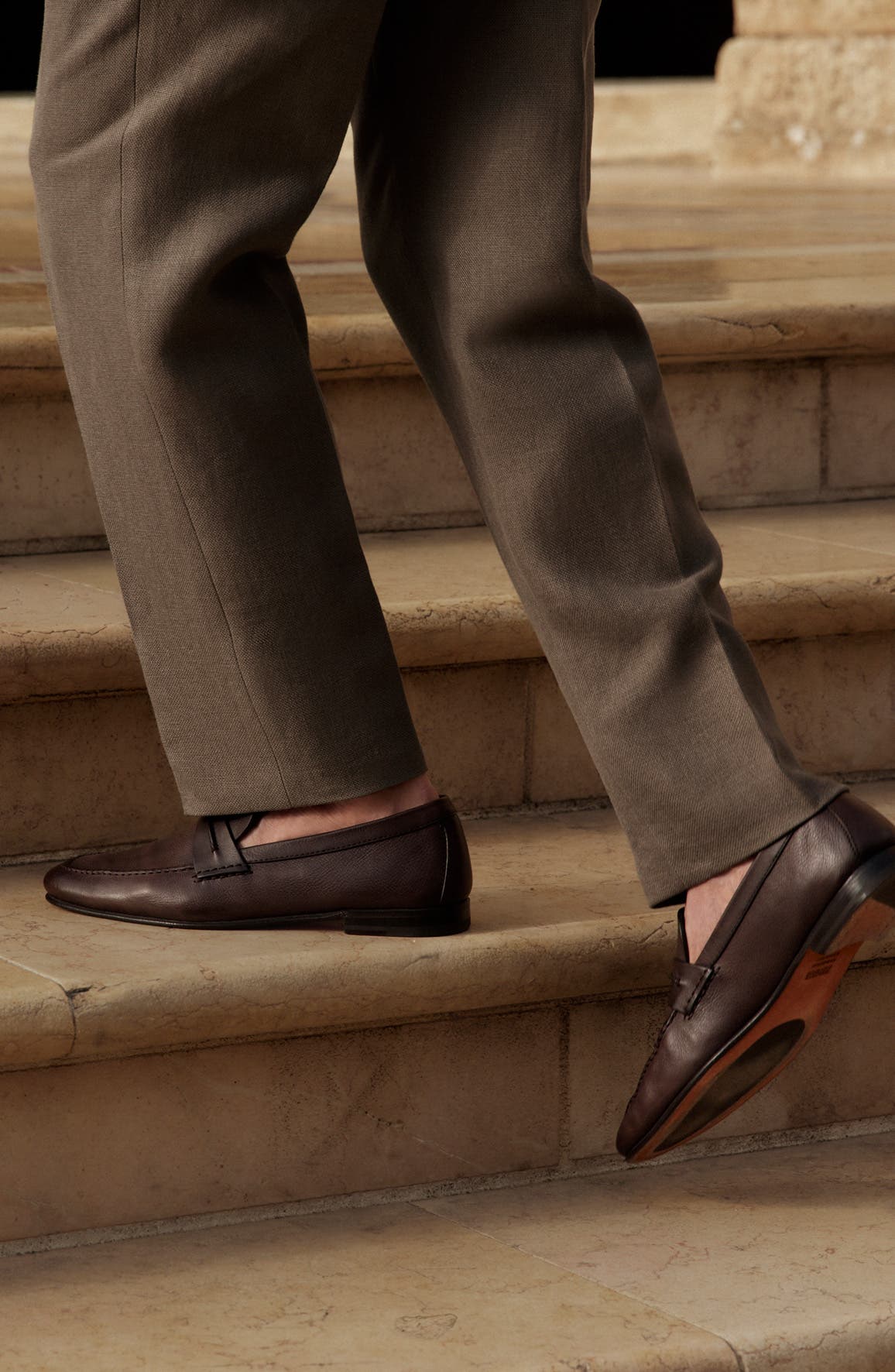 ZEGNA Light Brown Natural Grain Leather Loafer, Alternate, color, Medium Brown Solid