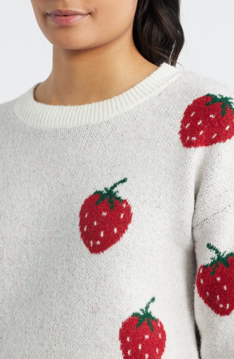 Bobeau Strawberry Jacquard Sweater, Alternate, color, Ivory/ Red