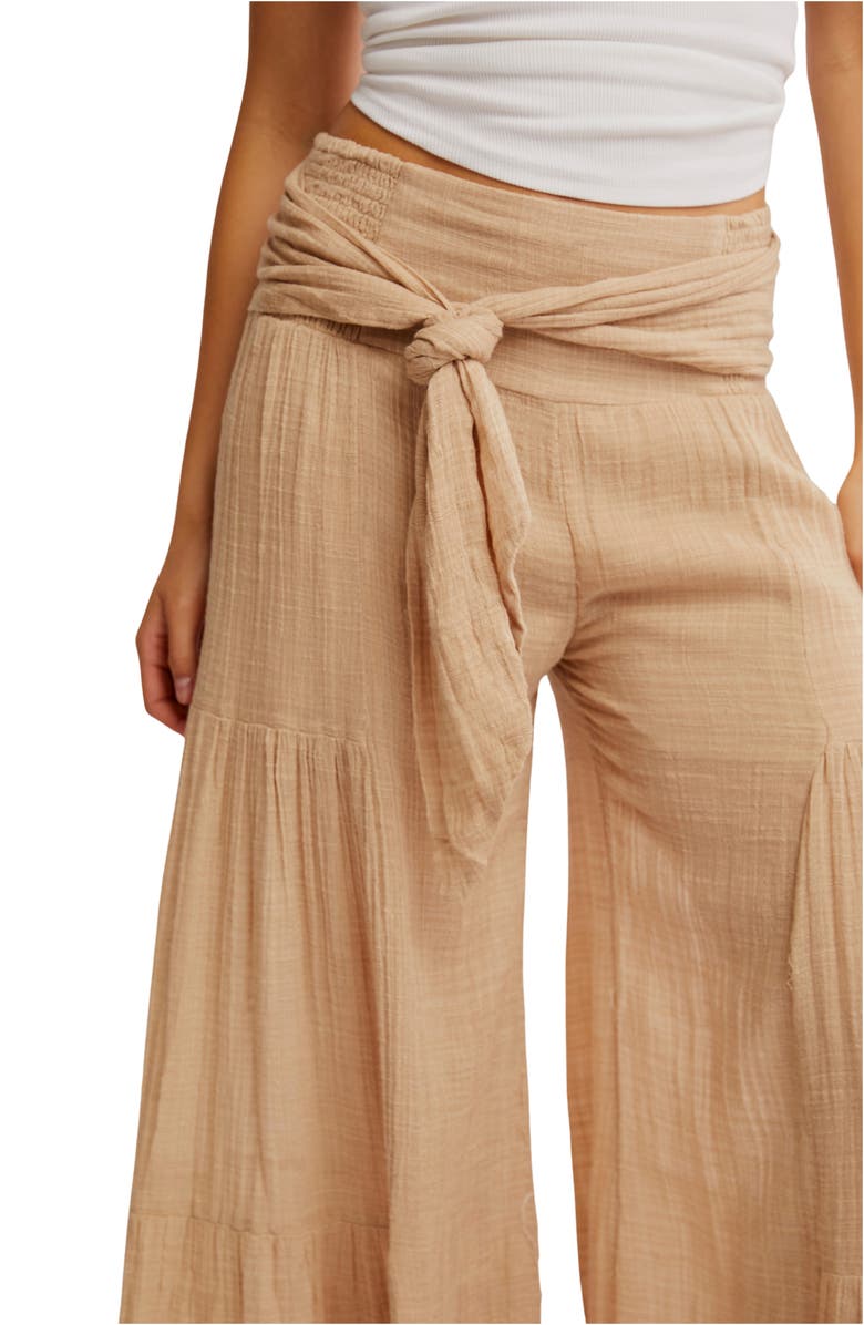 Free People Good Day Tie Waist Wide Leg Pants, Alternate, color, Sand