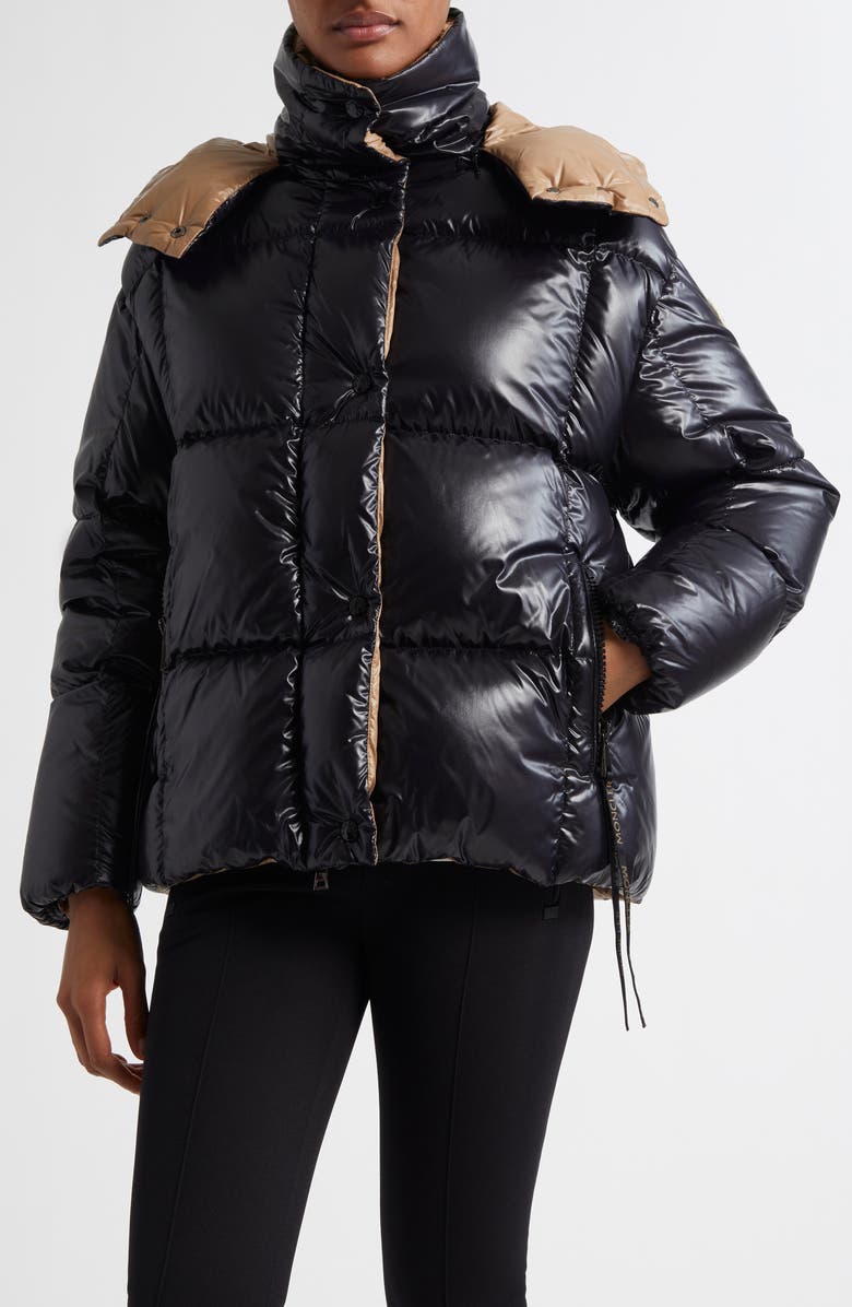 Moncler Parana Down Puffer Jacket with Removable Hood, Main, color, Black/Black