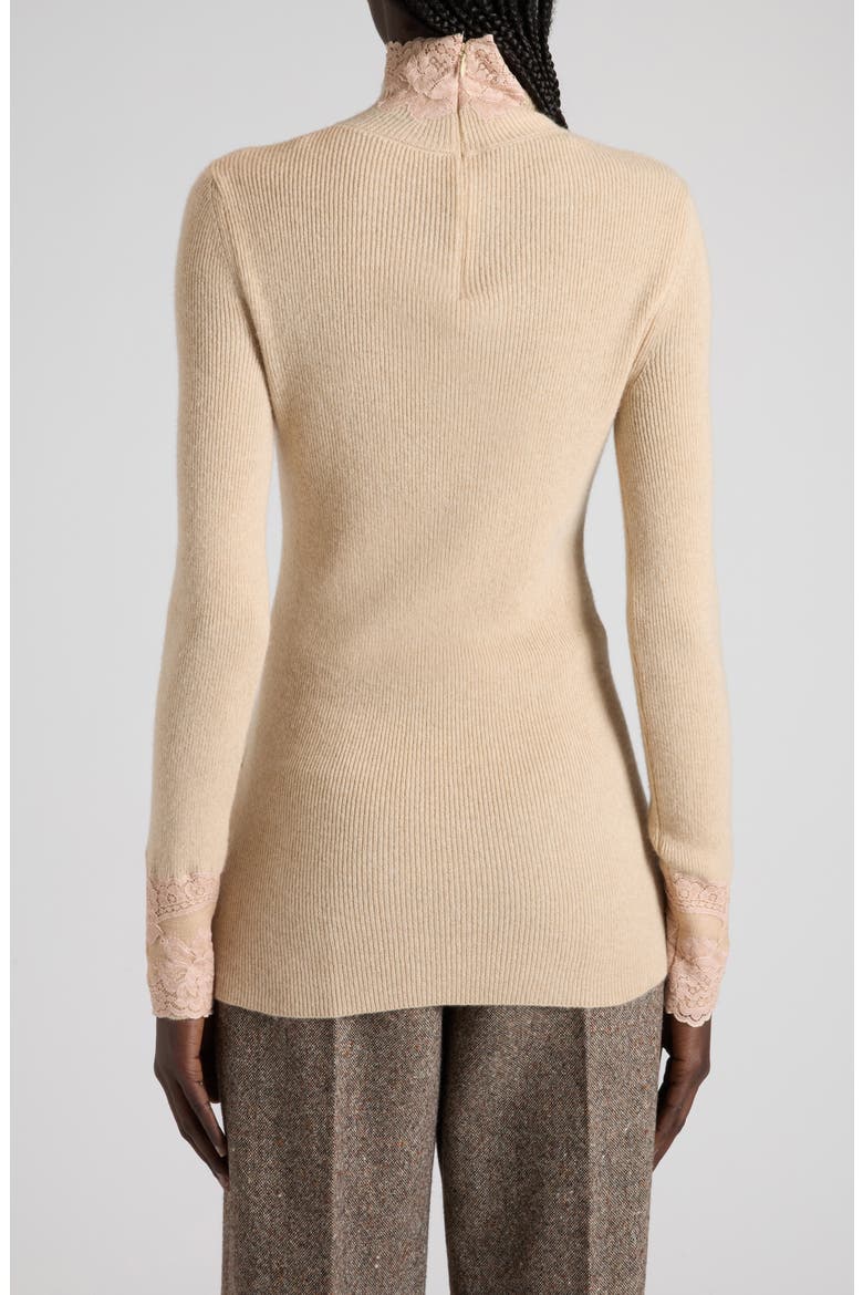 Lace Detail Cashmere Mock Neck Sweater, Alternate, color, WHITE/ ROSE