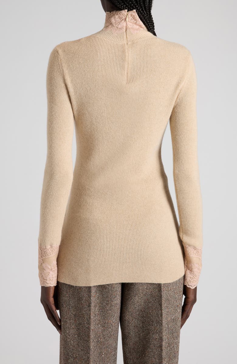 Valentino Lace Detail Cashmere Mock Neck Sweater, Alternate, color, White/ Rose