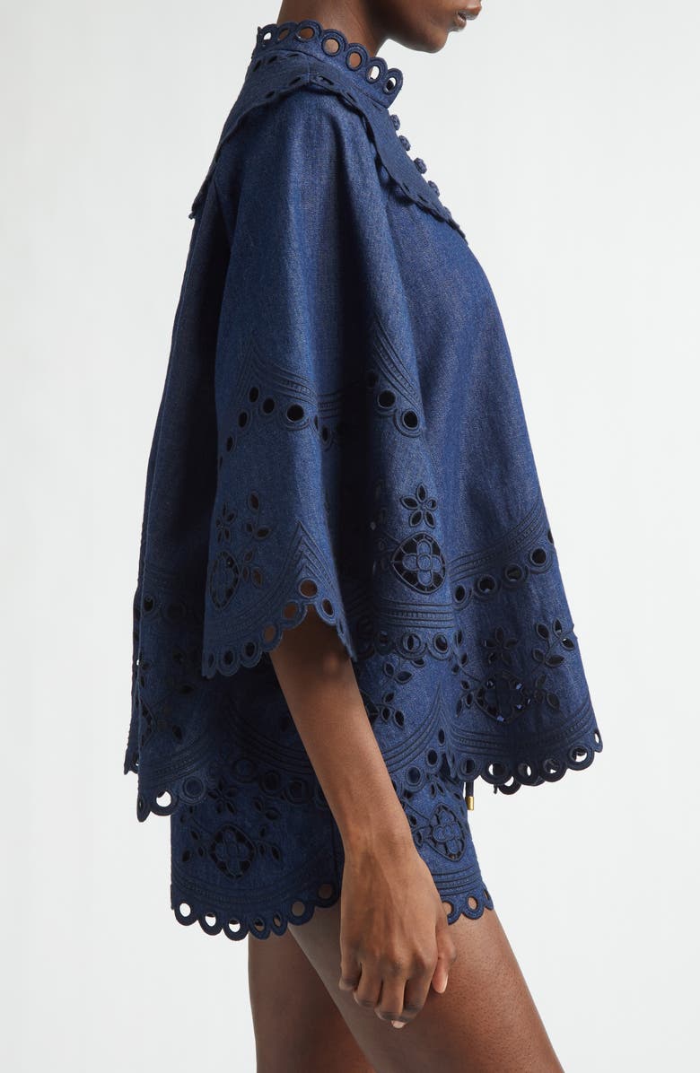 Zimmermann Mahon Broderie Anglaise Denim Cape Top, Alternate, color, Ink