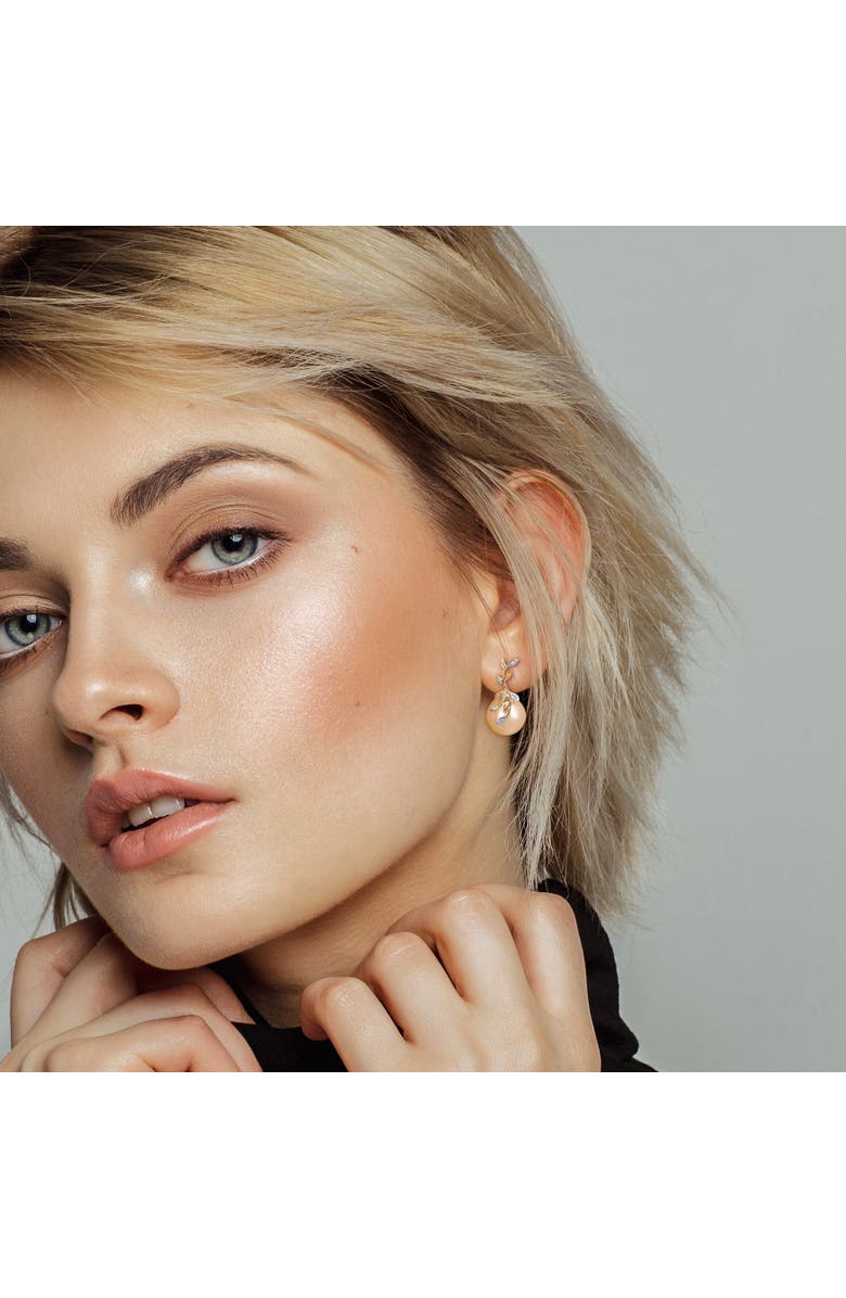 Julianna B. Pearl & Diamond Leaf Design Earrings 14k, Alternate, color, 