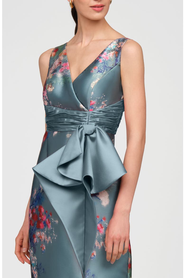 Kathleen Placed Floral Mikado Column Gown, Alternate, color, CYAN MULTI