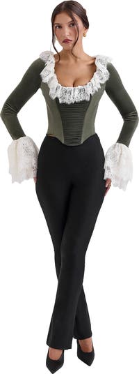 HOUSE OF CB Jacinda Ruffle Velvet Corset Top | Nordstrom