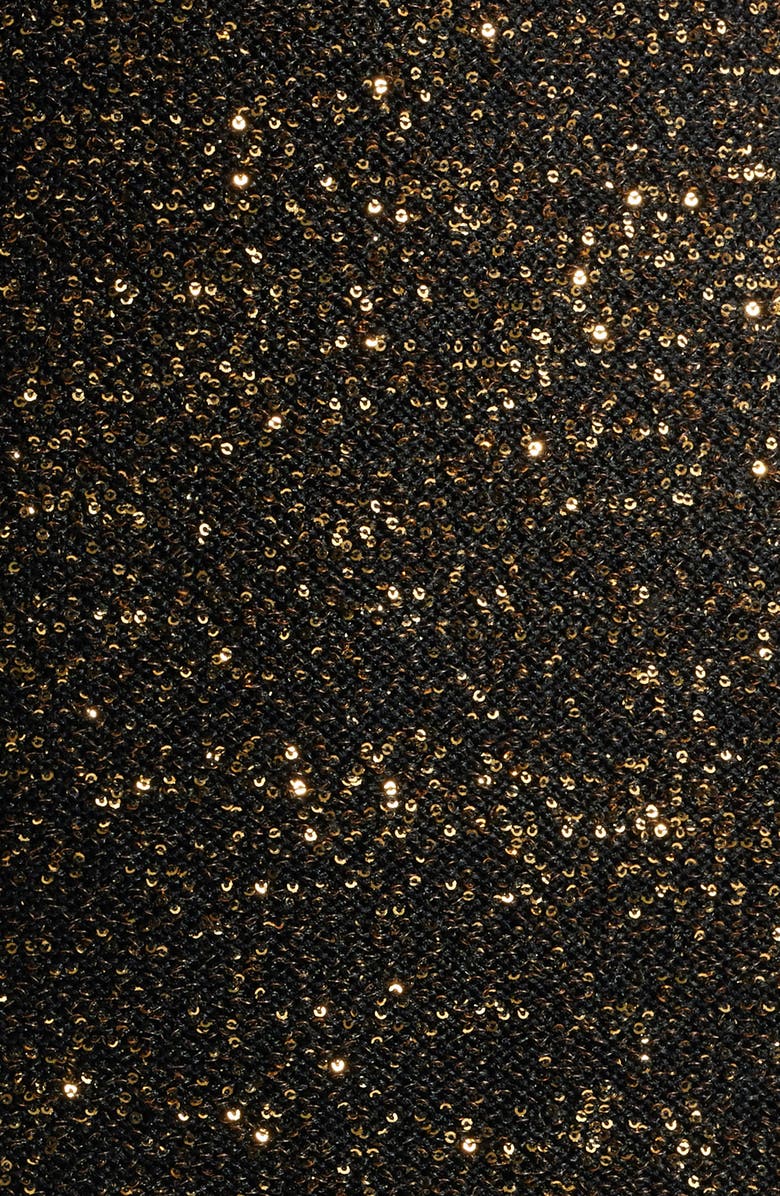 Elie Tahari The Angelina Sequin Long Sleeve Midi Dress, Alternate, color, Noir/ Gold Sequin