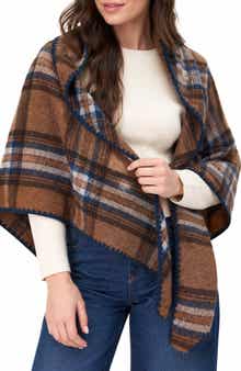Plaid Triangle Knit Trim Shawl