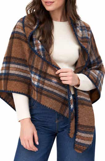Plaid Triangle Knit Trim Shawl