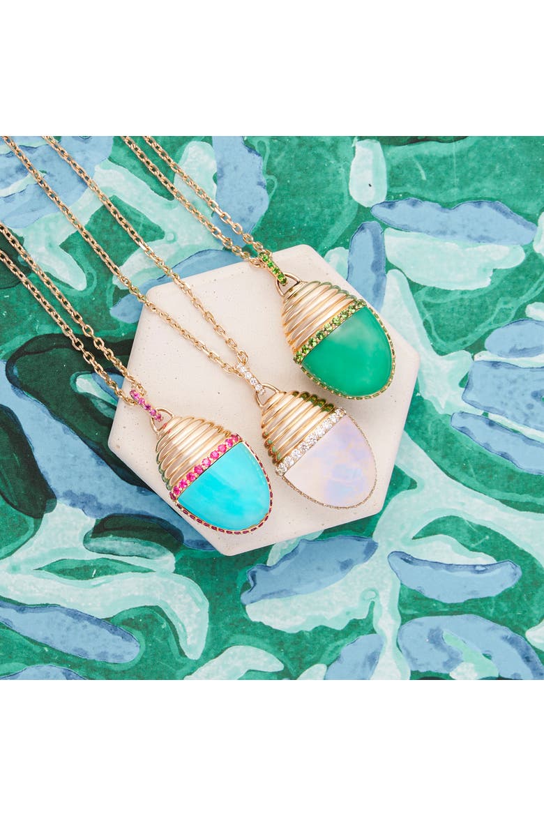 Found Large Cap Pendant Necklace, Alternate, color, Turquoise & Pink Sapphire-Gold