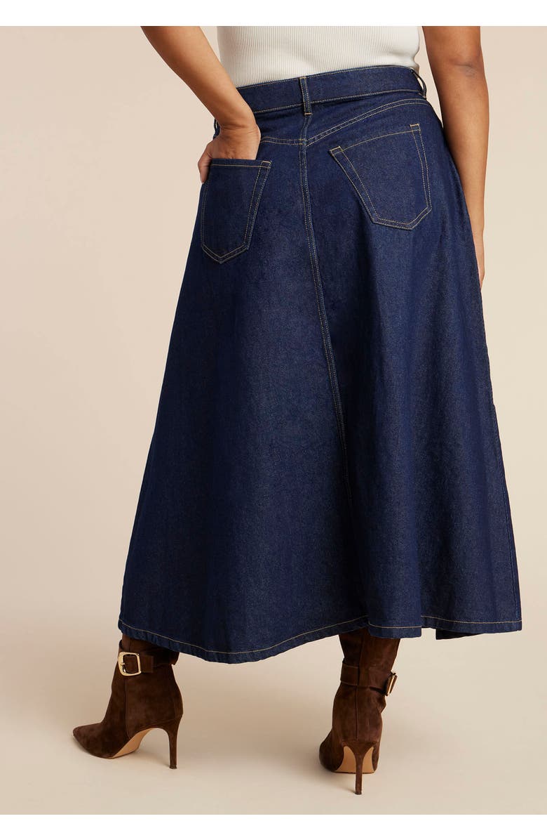 ELOQUII Denim Maxi Skirt With Seam Detail, Alternate, color, Dark Rinse