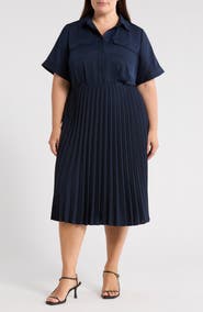 JASON WU Short Sleeve Pleated Midi Dress