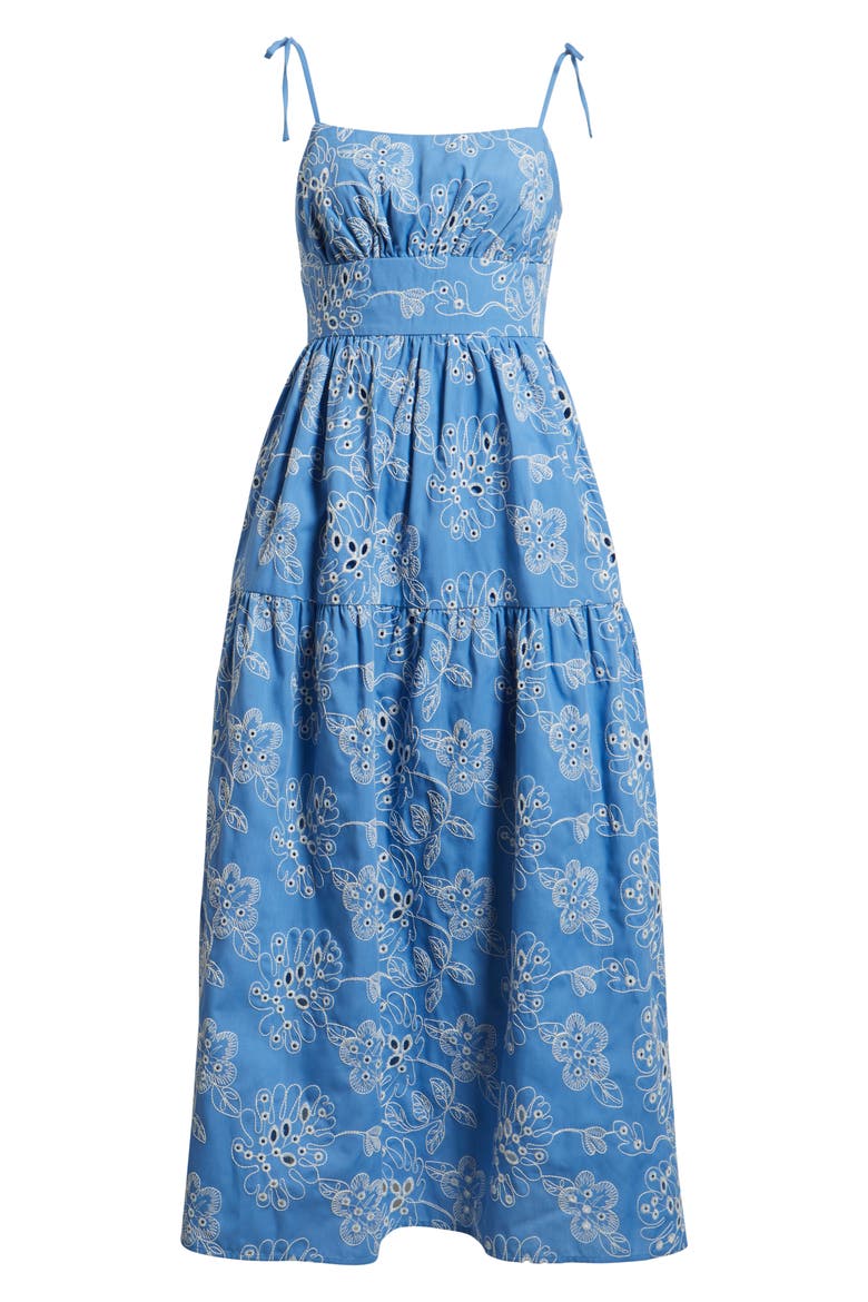 Cotton Blend Eyelet Midi Sundress, Alternate, color, BLUE MULTI