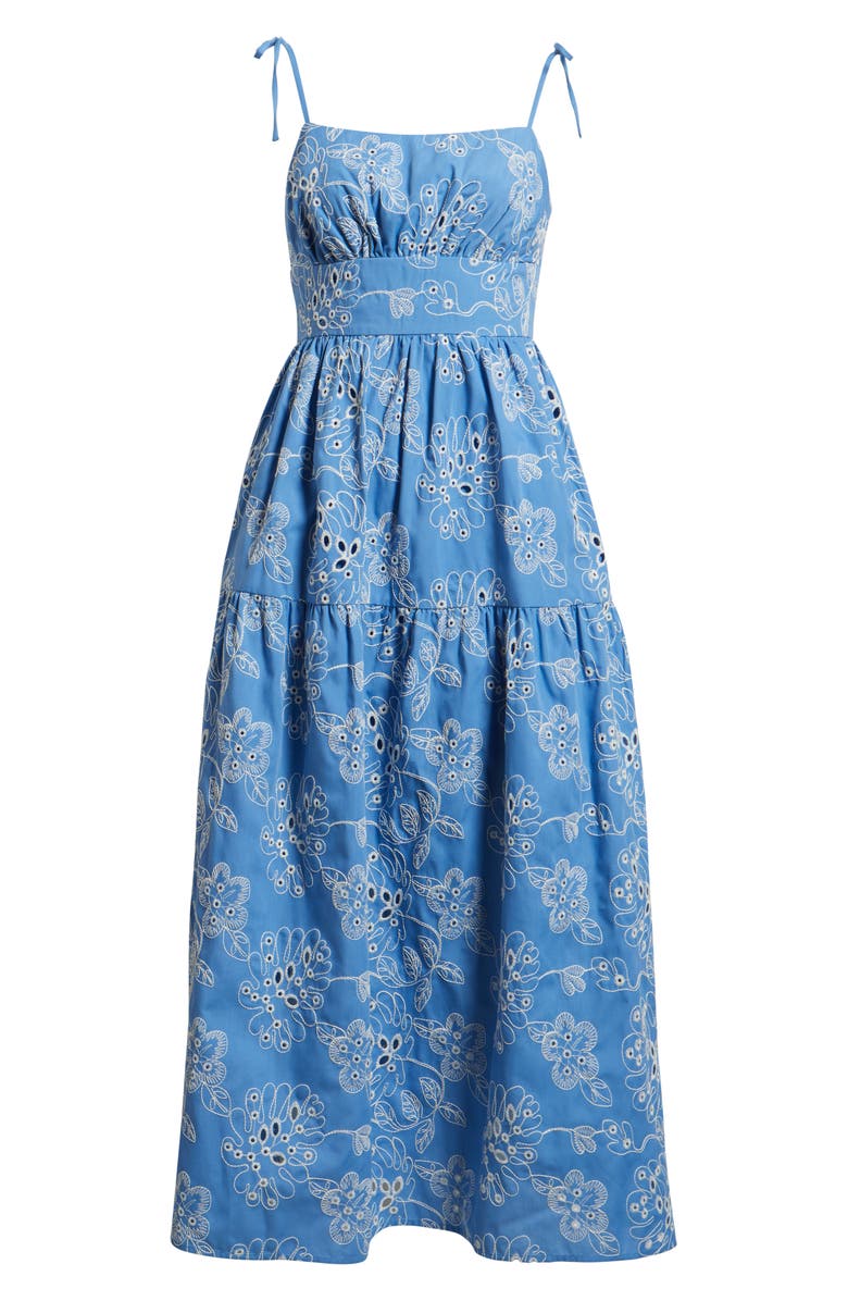 Julia Jordan Cotton Blend Eyelet Midi Sundress, Alternate, color, Blue Multi