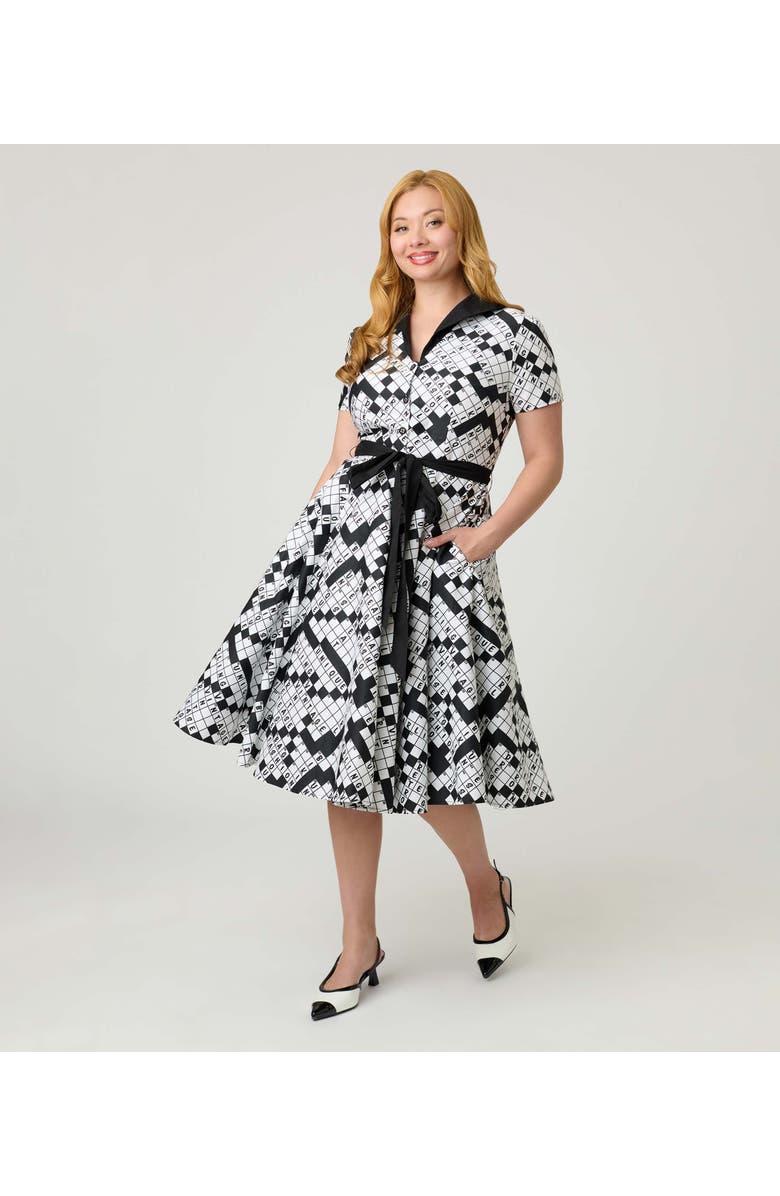 Unique Vintage 1950s Collared Shirt Dress, Alternate, color, Black & White