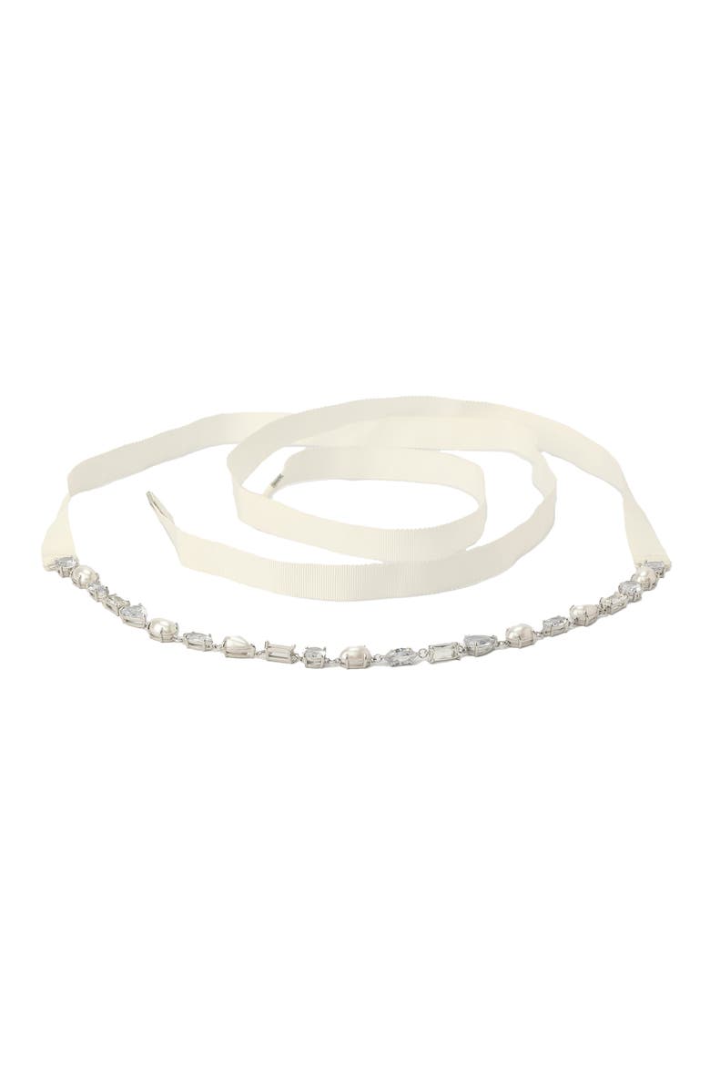 imitation pearl bridal belt, Alternate, color, CREAM/ SILVER