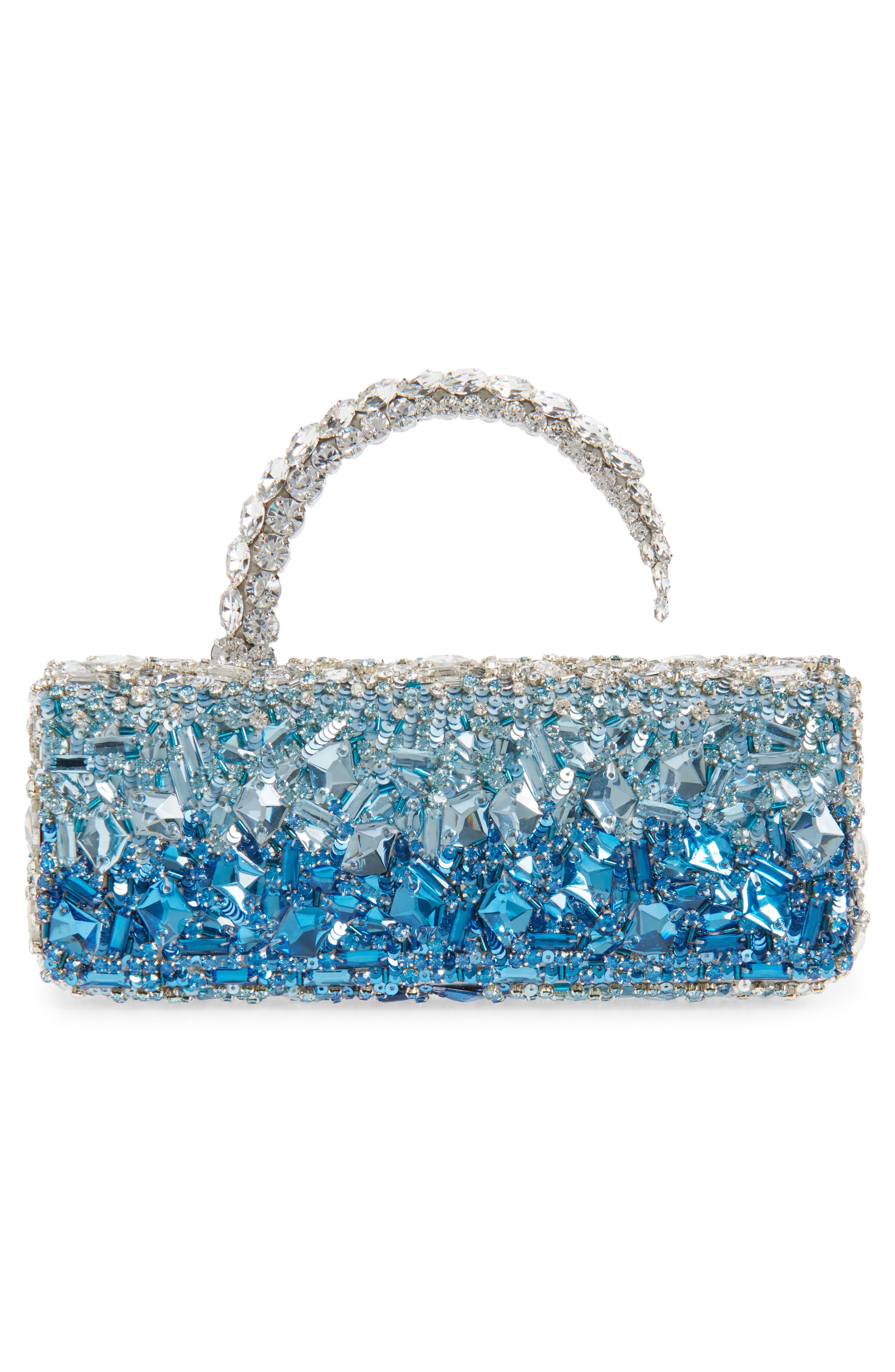 L’alingi Malika Embellished Satin Clutch, Alternate, color, Blue