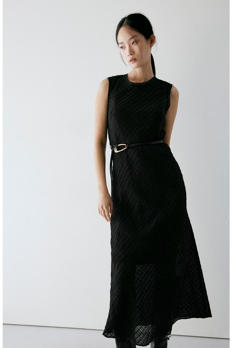 Ruched Belted Midi Dress, Alternate, color, BLACK BROWN