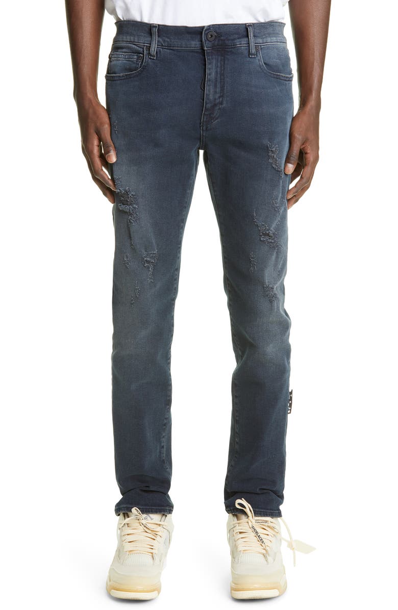 Off-White Diagonal Pocket Distressed Men's Skinny Jeans, Main, color,