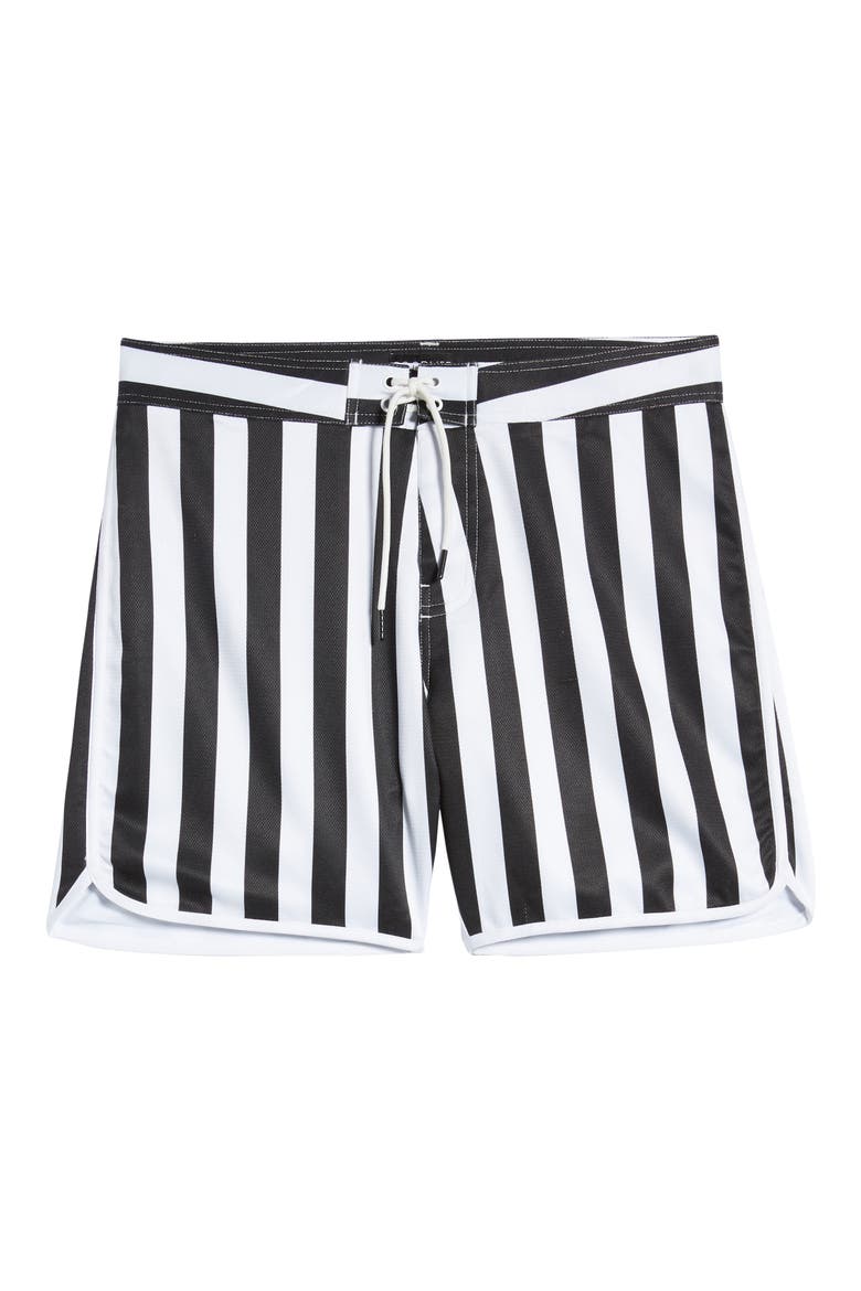 Slim Fit Scallop Stripe Board Shorts, Alternate, color, BLACK
