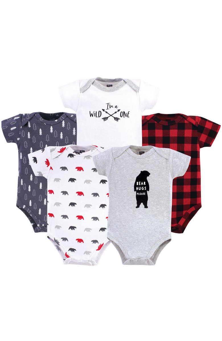 Hudson Baby Five-Piece Set of Cotton Infant All-in-One Bodysuits, Main, color, Baby Bear