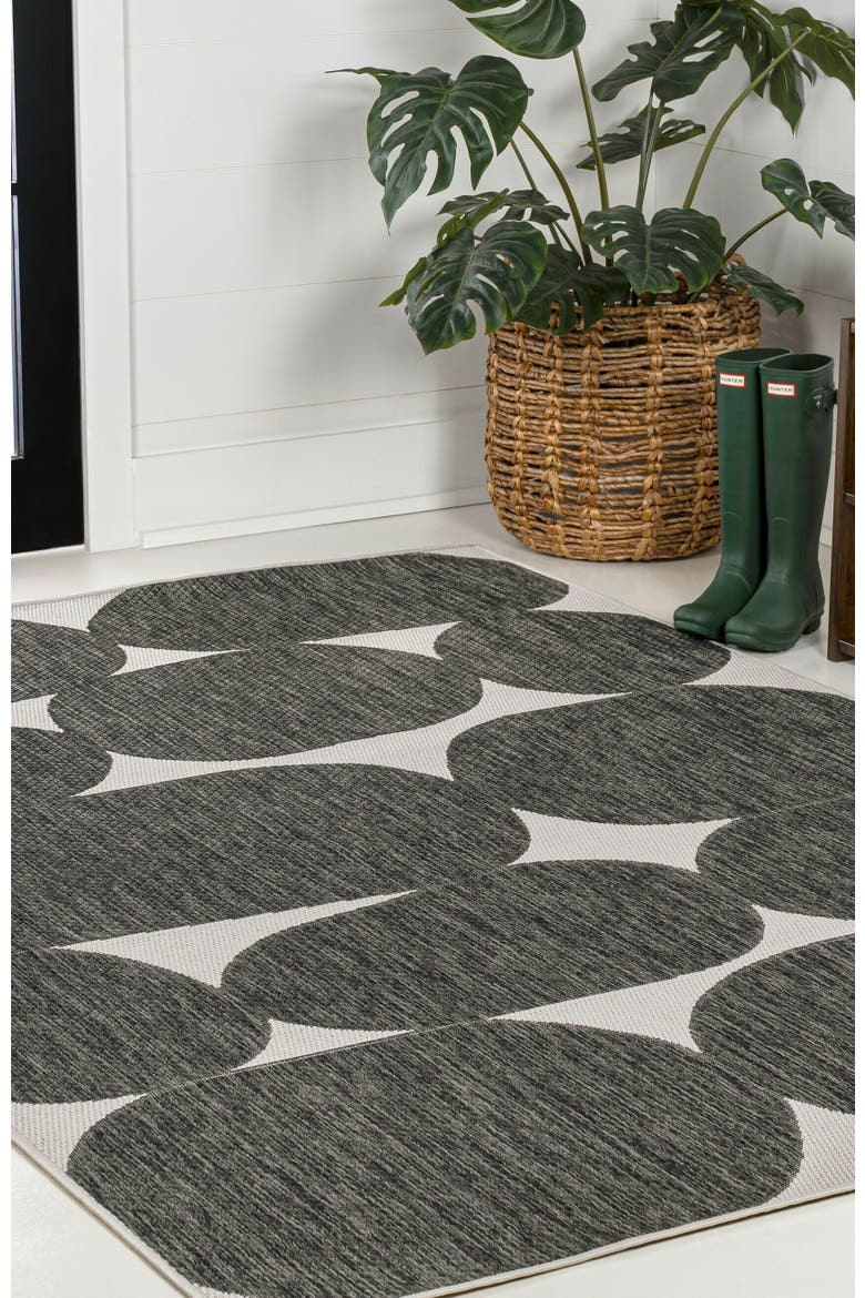 Rayna Modern Geometric Organic Shapes Indoor/Outdoor Area Rug, Alternate, color, Black/Cream