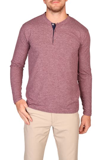 Tailorbyrd Brushed Mélange Long Sleeve Henley In Purple