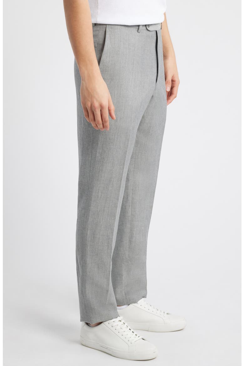 Harker Grey Mélange Flat Front Wool & Linen Dress Pants, Alternate, color, LIGHT GREY