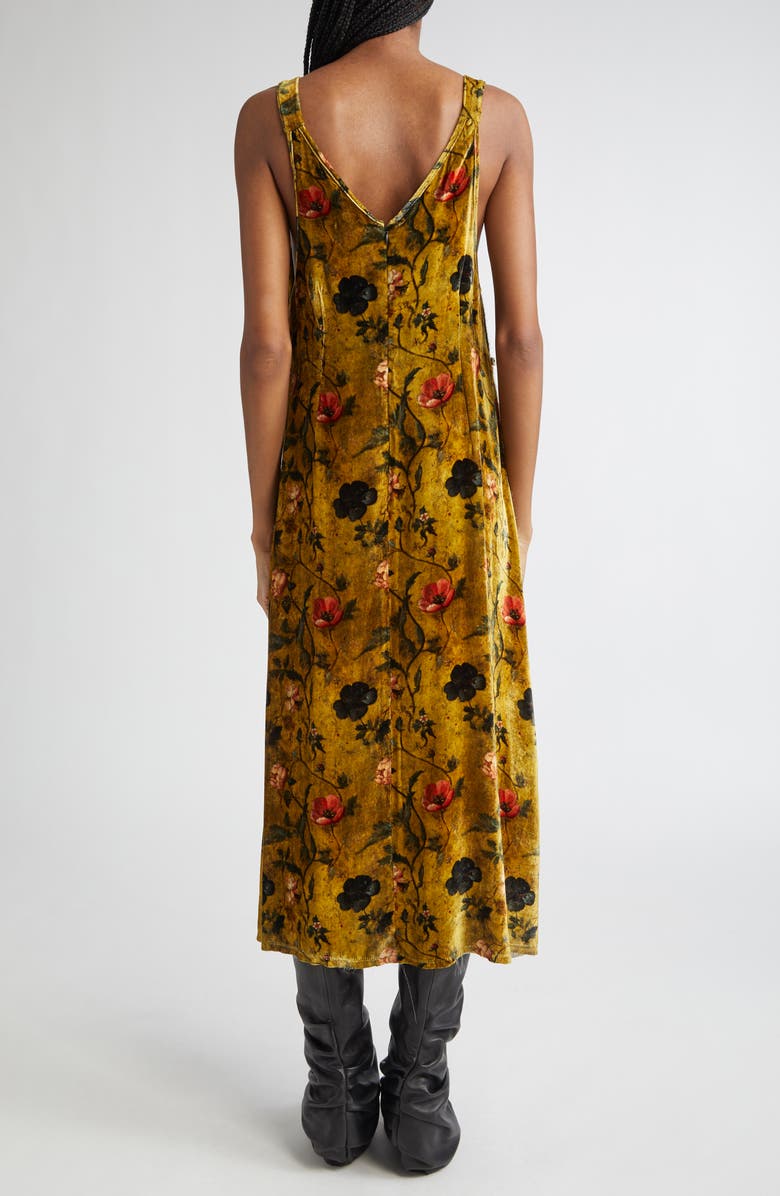 R13 Grunge Floral Velvet Midi Dress, Alternate, color, Ochre Floral