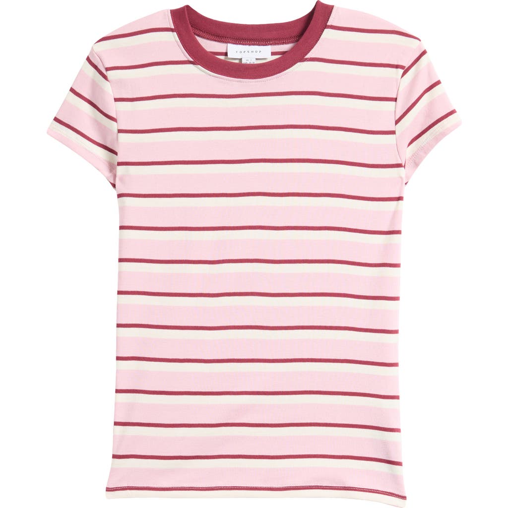 Topshop Stripe Cotton T-shirt In Pink