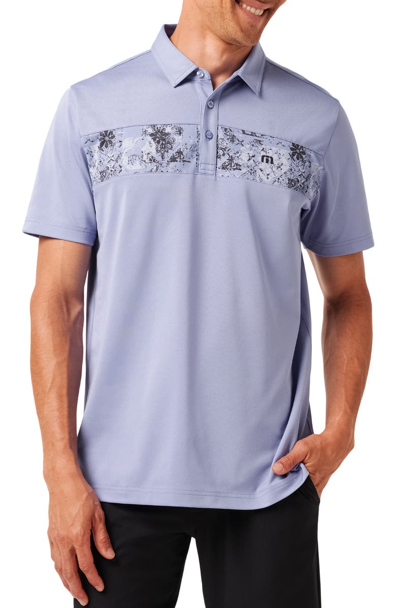 TravisMathew Good Good Chest Stripe Polo, Main, color, Heather Violet Storm