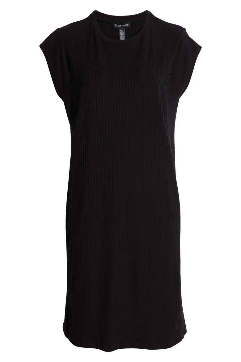 Cap Sleeve Rib Dress, Alternate, color, BLACK