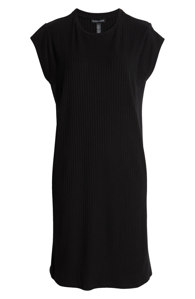 Eileen Fisher Cap Sleeve Rib Dress, Alternate, color, Black