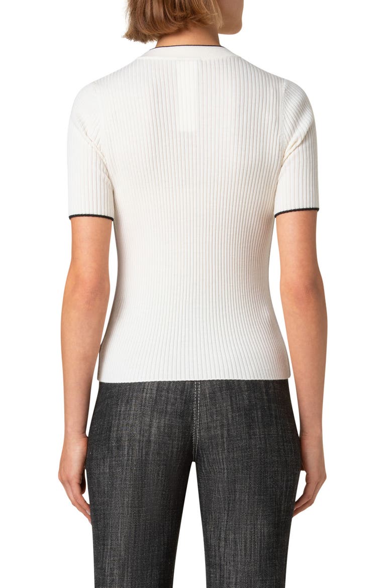 Short Sleeve Virgin Wool Rib Sweater, Alternate, color, CREAM BLACK