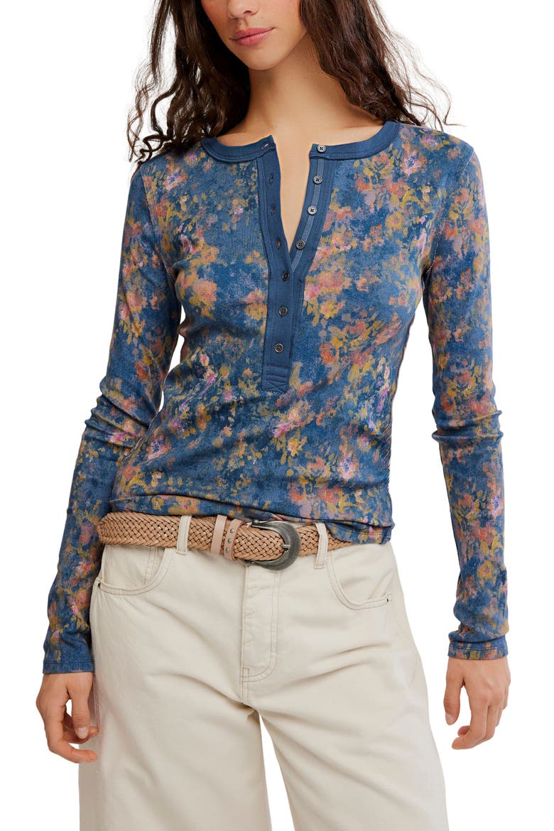 Jamie Printed Henley Tee, Main, color, FLORAL HAZE - NAVY