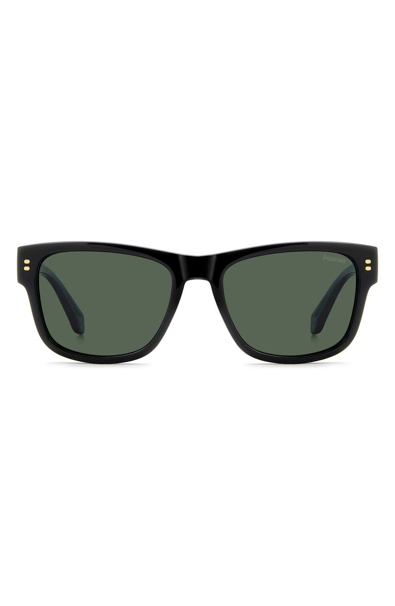 Polaroid 55mm Polarized Square Sunglasses, Alternate, color, Black/ Green Pz