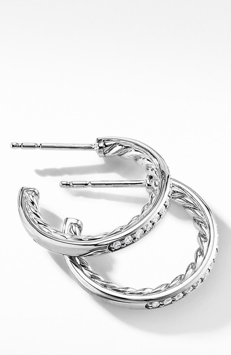 David Yurman Extra Small Hoop Earrings with Pavé Diamonds, Alternate, color, 