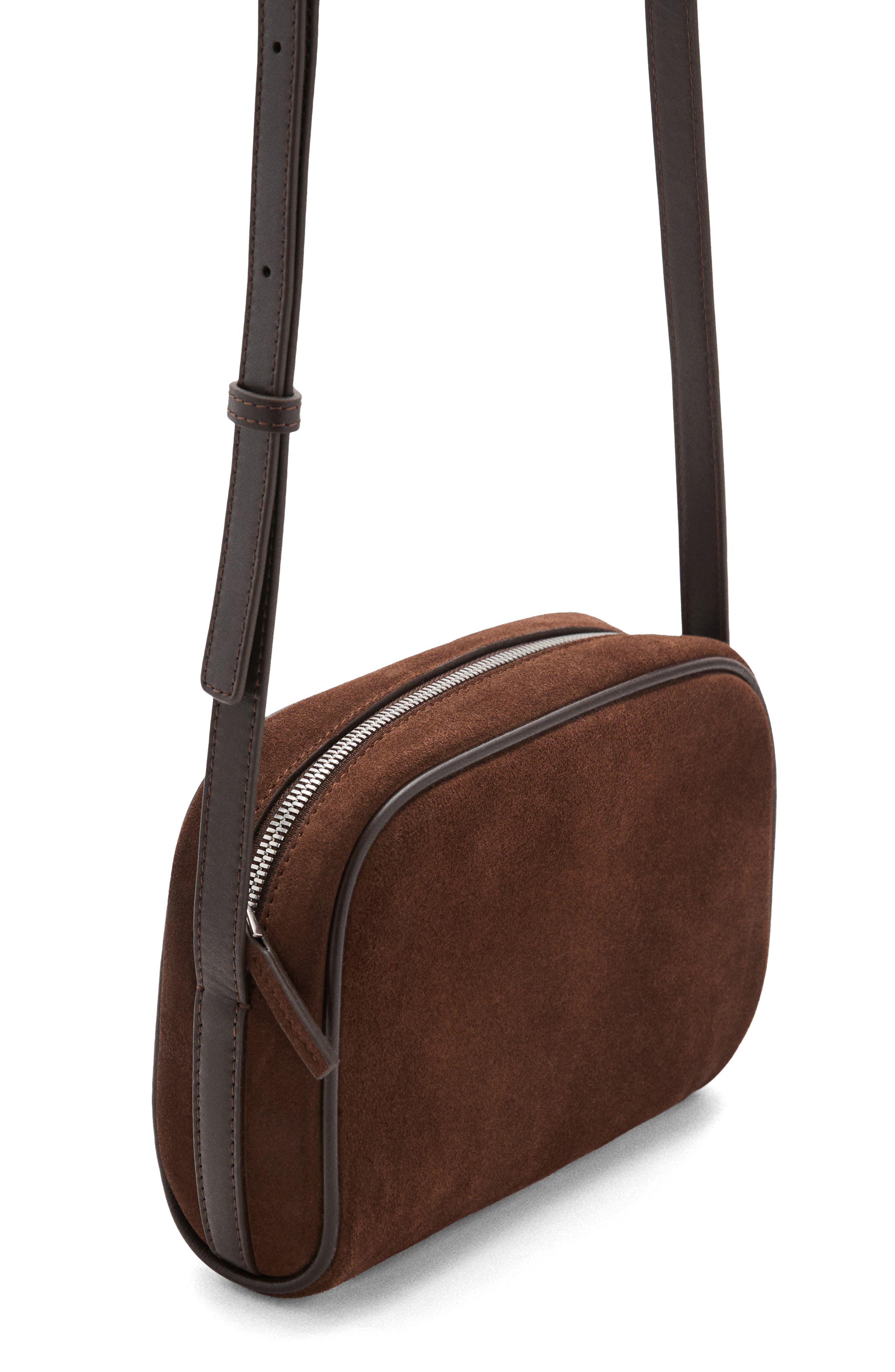 MANGO Suede Shoulder Bag, Alternate, color, Chocolate