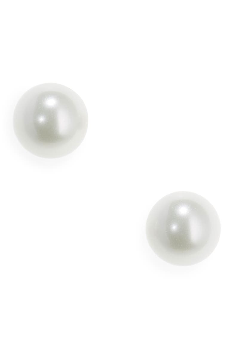 Sterling Silver & Imitation Pearl Stud Earrings, Main, color, WHITE- SILVER