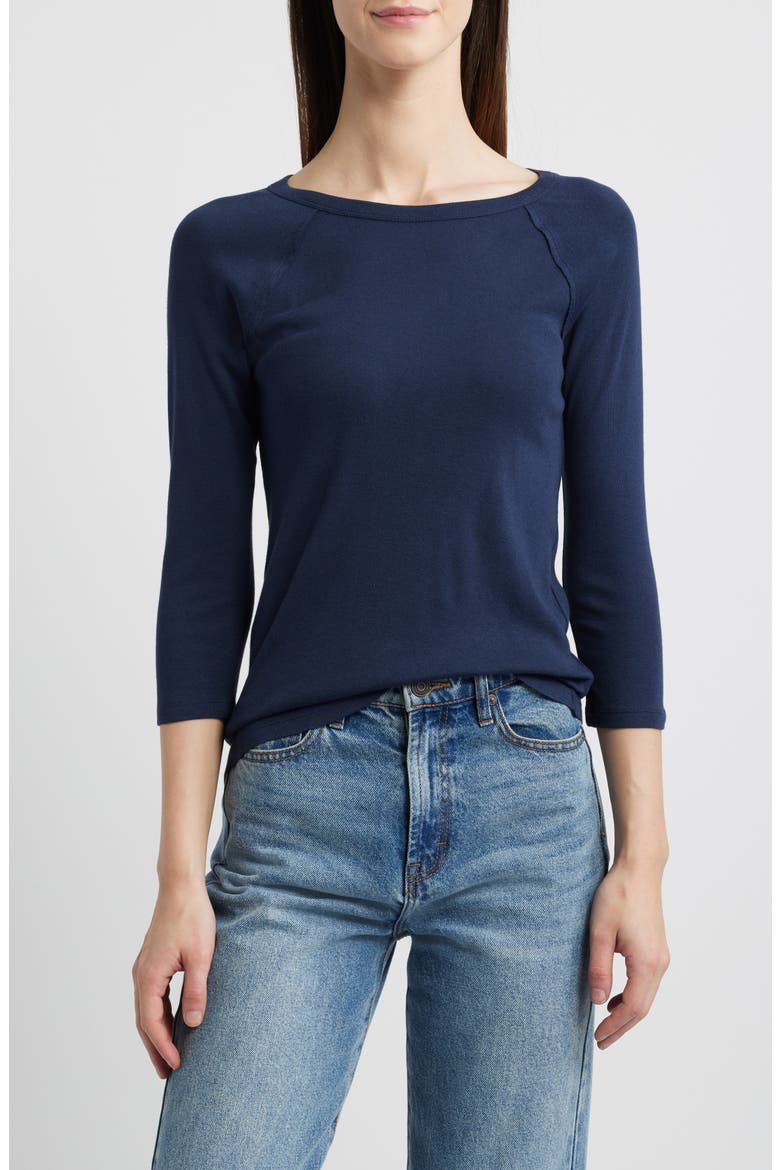 Raw Edge Raglan Sleeve T-Shirt, Main, color, NAVY BLAZER