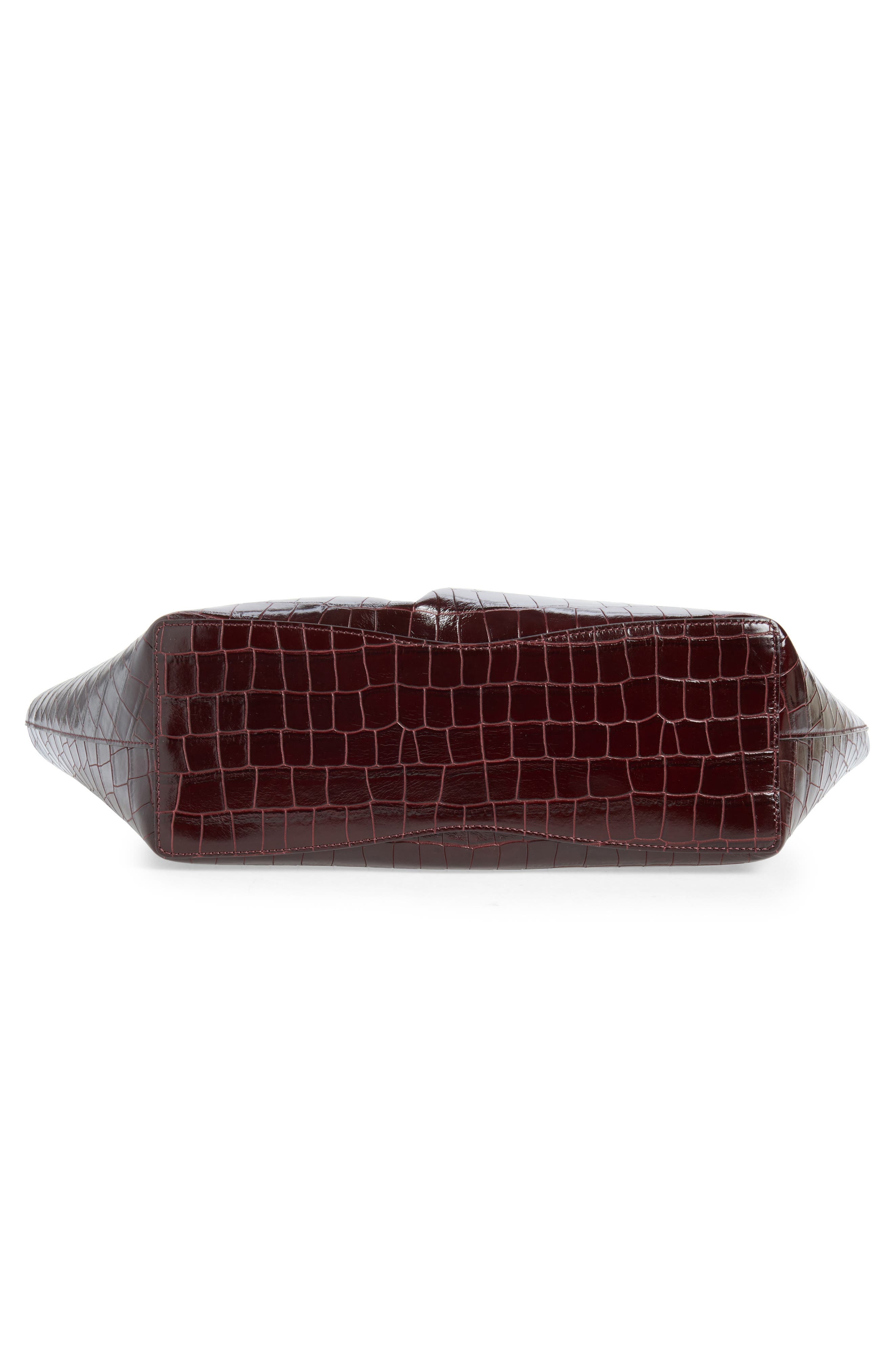 Belted Croc Embossed Leather Tote, Alternate, color, BURGUNDY