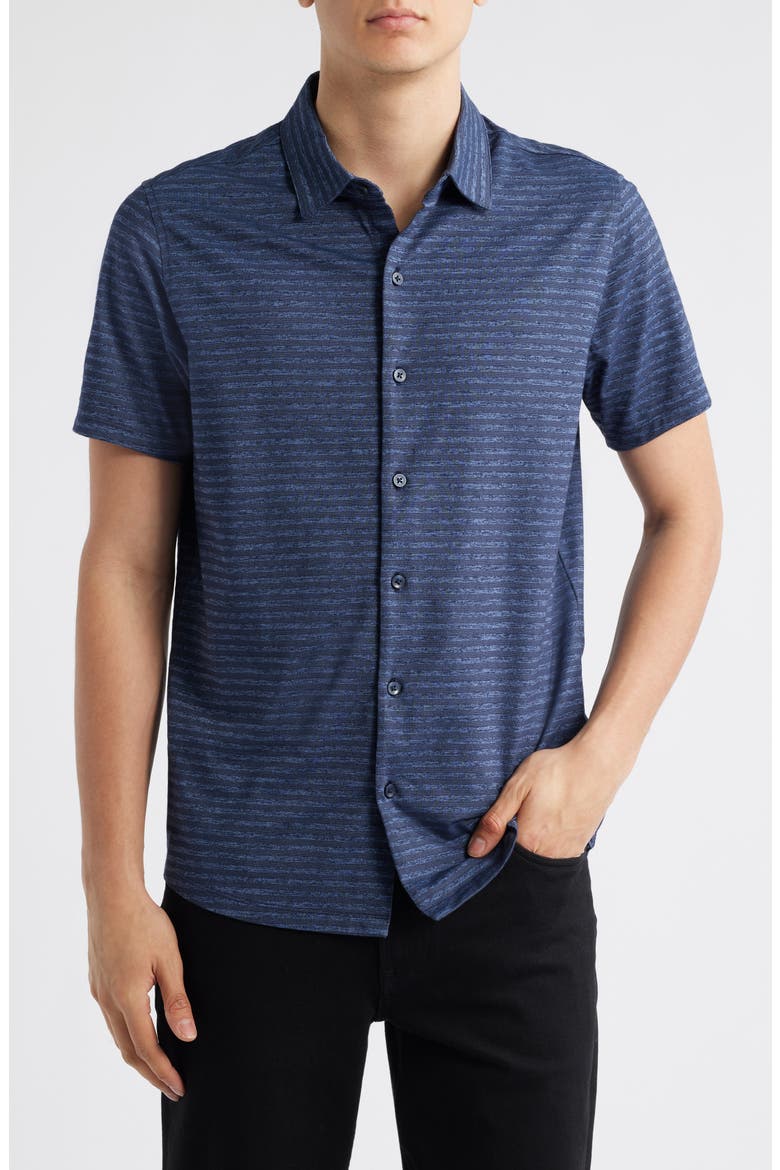 Ranger Short Sleeve Knit Button-Up Shirt, Main, color, NAVY