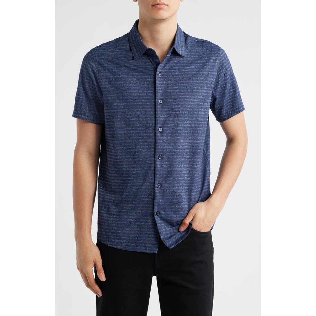 Robert Barakett Ranger Short Sleeve Knit Button-up Shirt In Blue