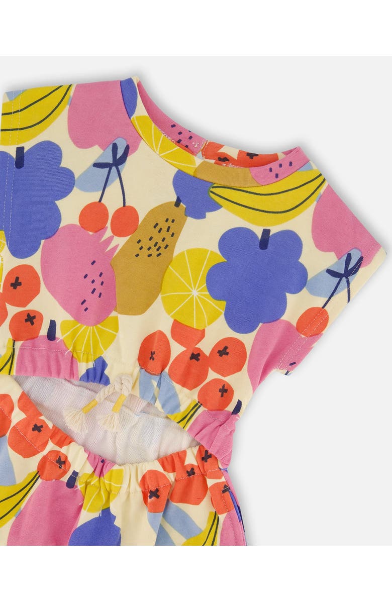 Deux par Deux Little Girl's Printed French Terry Dress Fruits On Yellow Background, Alternate, color, 