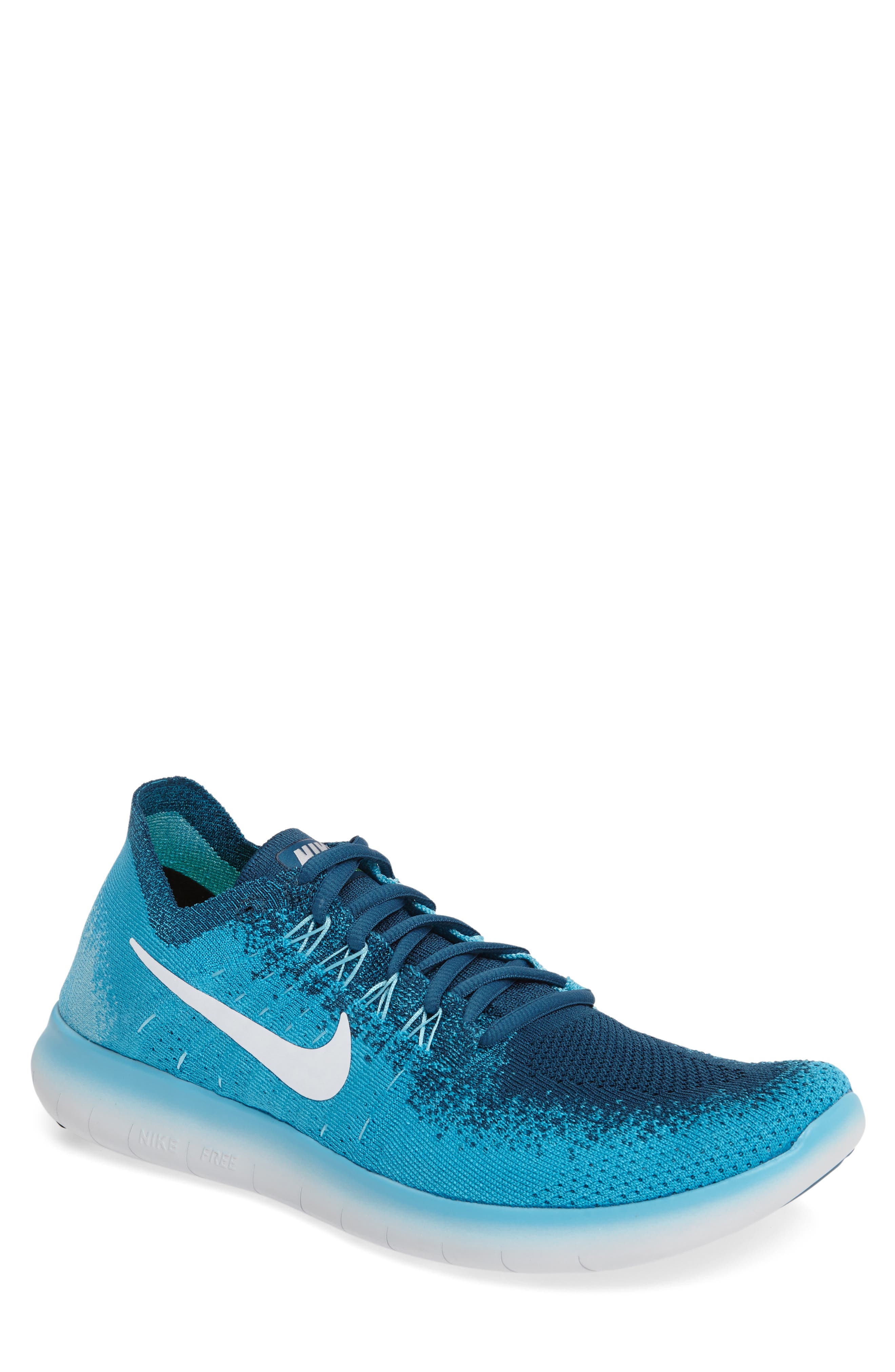 Free Run Flyknit 2017 Running Shoe, Main, color, BLUE LAGOON/ PLATINUM/ BLUE