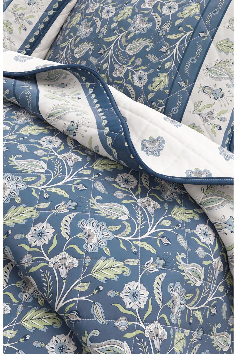 Boho Block Print Floral Cotton Quilt & Sham Set, Alternate, color, REGAL GARDEN - BLUE