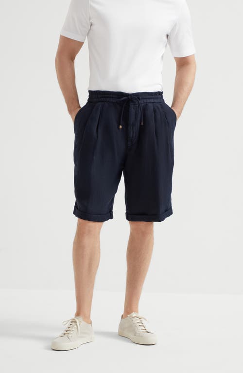 Brunello Cucinelli Bermuda Shorts With Drawstring In Navy Blue
